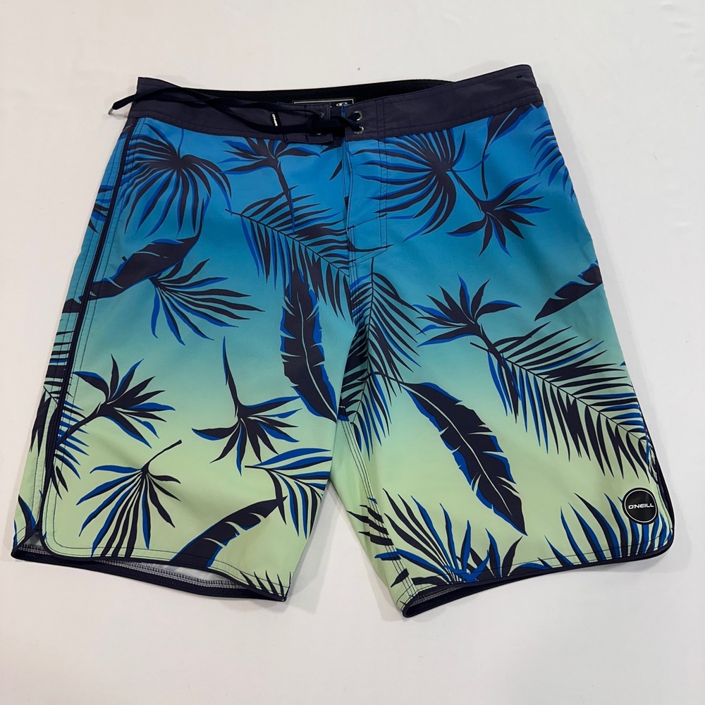 O'Neill Hyperfreak Board Shorts Men 32 Blue Green‎ Palm Print | Surf Aesthetic